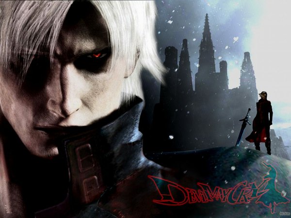 Anime picture 1024x768 with devil may cry dante (devil may cry) red eyes realistic boy
