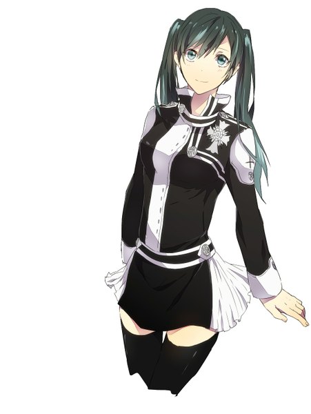 Anime picture 1080x1435 with d.gray-man lenalee lee ori (pixiv1532928) single long hair tall image looking at viewer fringe breasts blue eyes simple background smile white background fingernails green hair zettai ryouiki girl skirt miniskirt