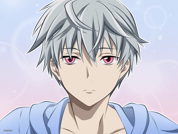 Anime picture 2400x1800 with mirai nikki akise aru morrow single highres short hair simple background signed pink eyes grey hair face vector boy