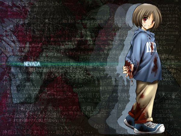 Anime picture 1024x768 with nevada-tan wallpaper blood knife boxcutter