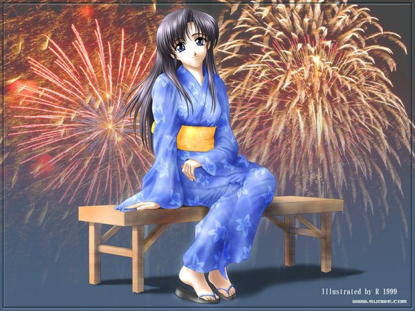 Anime picture 1024x768 with r (artist) fireworks soft beauty tagme