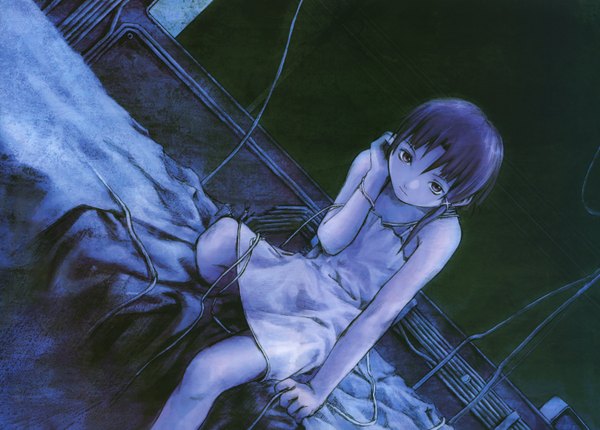 Anime picture 3000x2152 with serial experiments lain iwakura lain abe yoshitoshi highres dark background