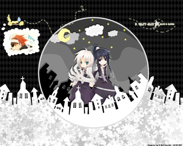 Anime picture 1280x1024 with d.gray-man allen walker kanda yuu lavi dark background girl moon