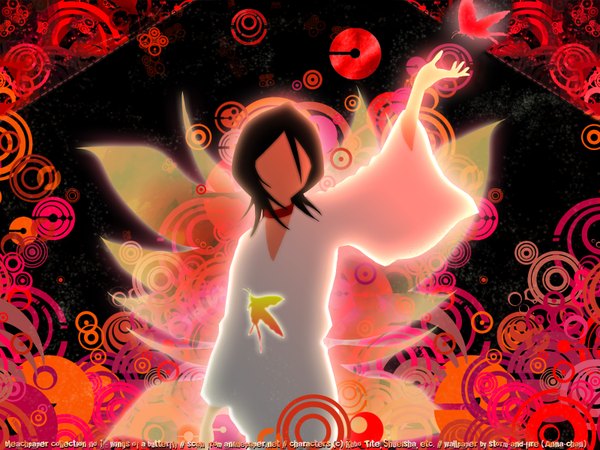 Anime picture 1600x1200 with bleach studio pierrot kuchiki rukia red background silhouette insect butterfly