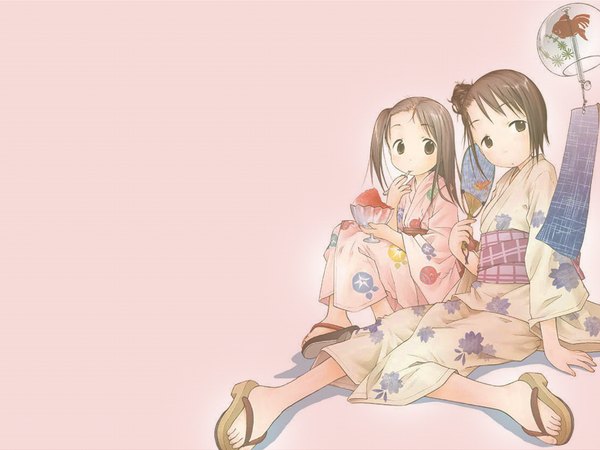 Anime picture 1024x768 with ichigo mashimaro japanese clothes flower (flowers) yukata morning glory tagme