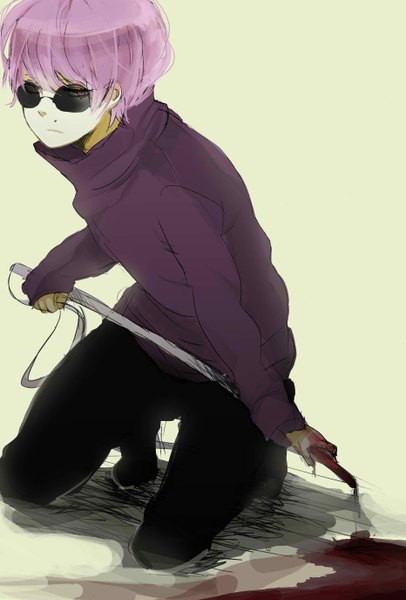 Anime picture 1863x2748 with happy tree friends the mole tagme (artist) single tall image highres short hair purple hair personification boy blood sweater sunglasses cane