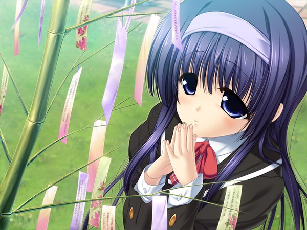 Anime picture 1200x900 with shu ni majiwareba akaku naru blue eyes blue hair game cg girl serafuku