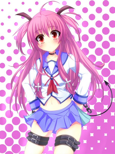Anime picture 1000x1333 with angel beats! key (studio) yui (angel beats!) suterii single long hair tall image looking at viewer blush red eyes purple hair ahoge two side up girl uniform school uniform miniskirt