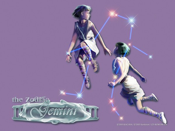 Anime picture 1600x1200 with kagaya short hair simple background green hair realistic purple background 3d zodiac gemini (zodiac) boy