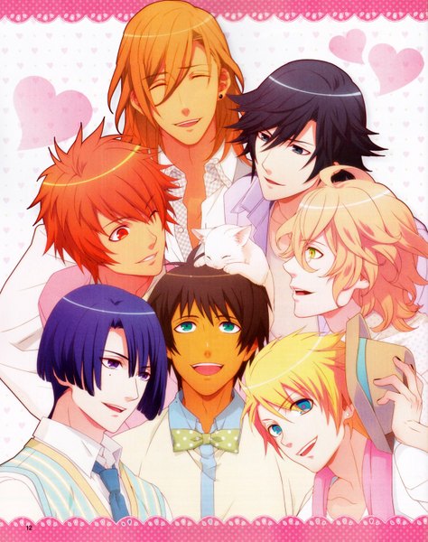 Anime picture 2398x3036 with uta no prince-sama a-1 pictures jinguji ren hijirikawa masato ichinose tokiya ittoki otoya kurusu shou shinomiya natsuki aijima cecil kurahana chinatsu tall image looking at viewer highres short hair open mouth blue eyes black hair blonde hair smile red eyes