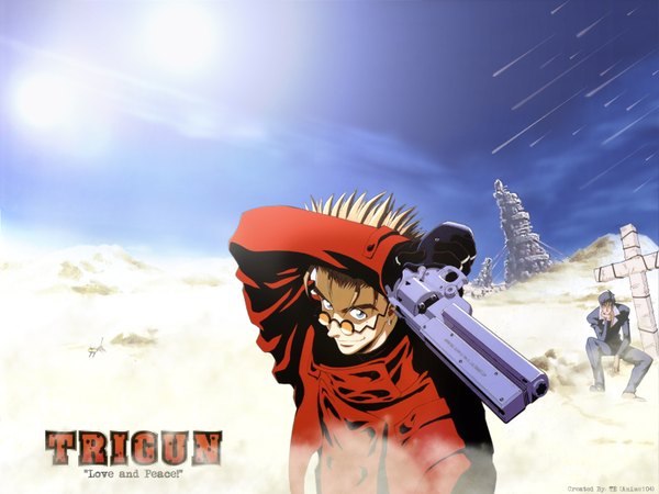 Anime picture 1600x1200 with trigun vash the stampede nicholas d. wolfwood gun pistol