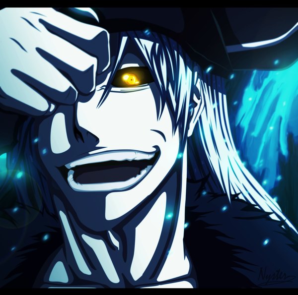Anime picture 2355x2336 with bleach studio pierrot kurosaki ichigo nyster7 single long hair highres open mouth smile yellow eyes grey hair coloring close-up face boy fur mask