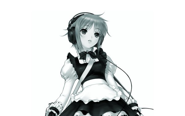 Anime picture 1680x1050 with suzumiya haruhi no yuutsu kyoto animation nagato yuki wide image maid music girl headphones