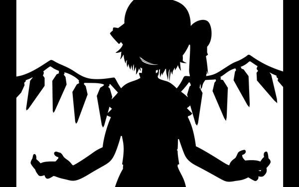 Anime picture 2560x1600 with touhou bad apple!! flandre scarlet highres wide image monochrome silhouette vampire girl wings