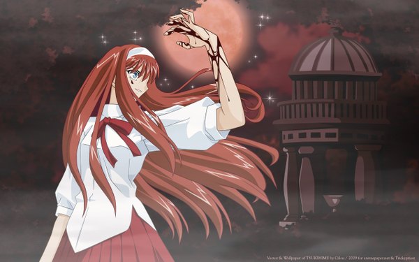 Anime picture 2560x1600 with shingetsutan tsukihime type-moon toono akiha long hair highres wide image serafuku