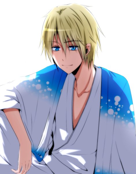 Anime picture 1124x1430 with durarara!! brains base (studio) heiwajima shizuo single tall image short hair blue eyes simple background blonde hair white background traditional clothes japanese clothes boy kimono