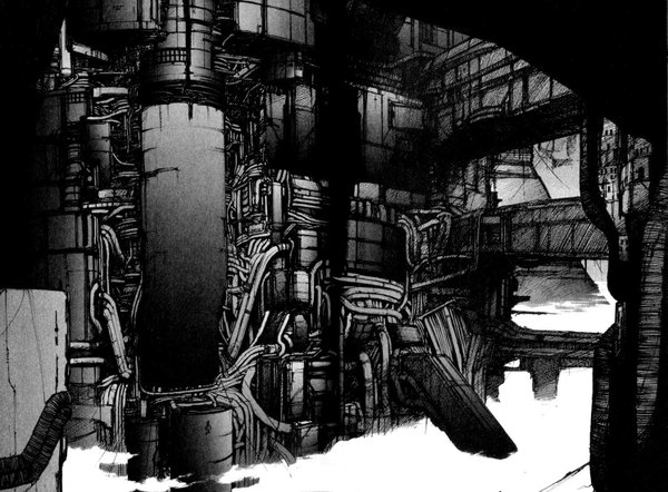 Anime picture 1493x1100 with blame! monochrome no people manga cyberpunk wire (wires)