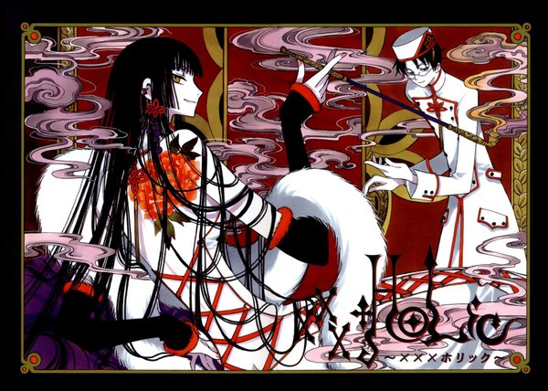 Anime picture 1749x1250 with xxxholic clamp ichihara yuuko watanuki kimihiro highres