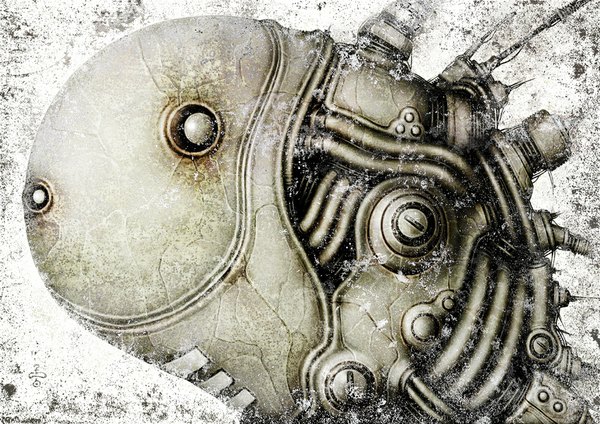 Anime picture 1024x724 with original shichigoro simple background white background no people mechanical abstract crack steam punk