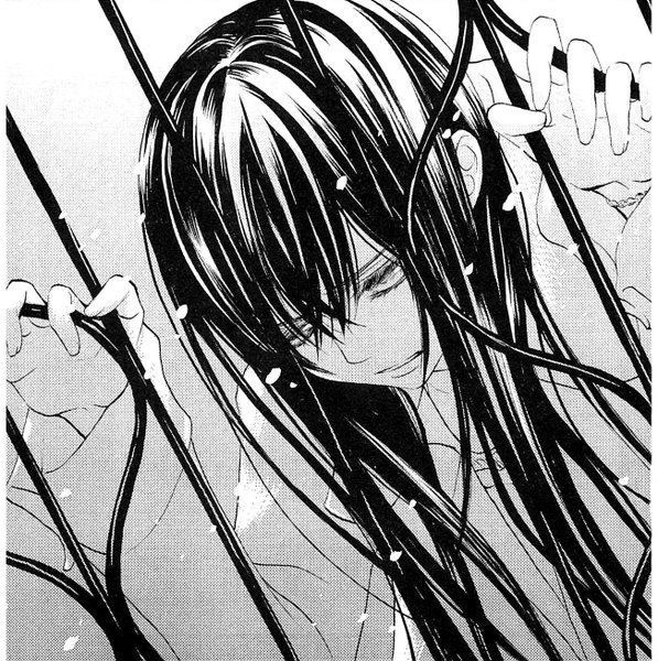 Anime picture 1302x1310 with vampire knight studio deen cross yuki single long hair tall image black hair monochrome girl