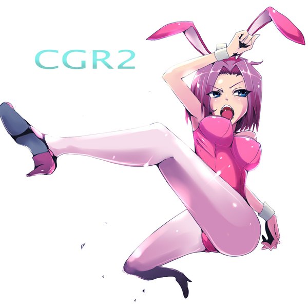 Anime picture 1000x1000 with code geass sunrise (studio) kallen stadtfeld kasai shin single short hair breasts open mouth blue eyes light erotic simple background white background inscription bunny ears girl pantyhose wrist cuffs bunnysuit