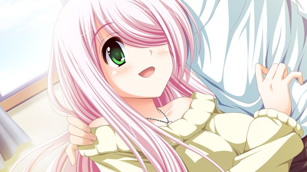 Anime picture 1280x720 with ren'ai kateikyoushi rurumi coordinate! (game) nonami honoka suzui narumi long hair open mouth wide image green eyes pink hair game cg girl