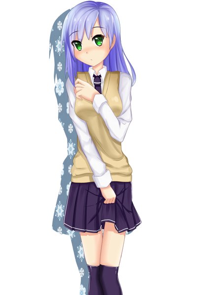 Anime picture 2480x3507 with original itachi kanade single long hair tall image blush highres simple background white background bare shoulders green eyes purple hair girl skirt uniform school uniform necktie