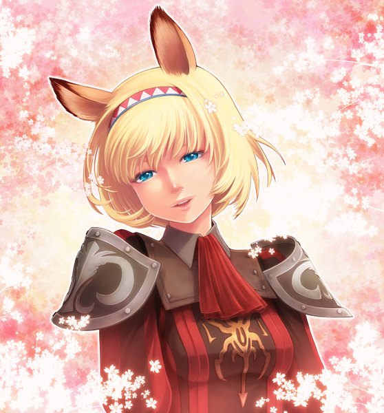 Anime picture 1200x1290 with final fantasy square enix mithra takatsuki kahiro single tall image short hair blue eyes blonde hair animal ears girl hairband armor ascot spaulder (spaulders)