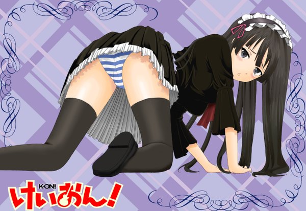 Anime picture 1432x987 with k-on! kyoto animation akiyama mio light erotic underwear panties striped panties