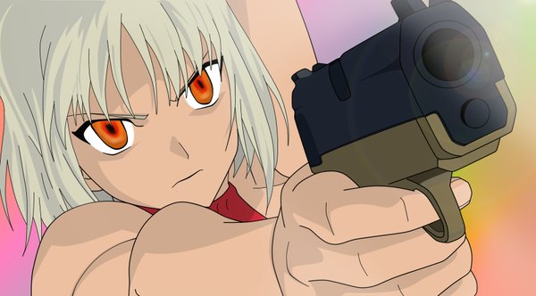 Anime picture 1720x954 with canaan type-moon canaan (character) highres short hair red eyes wide image white hair gun