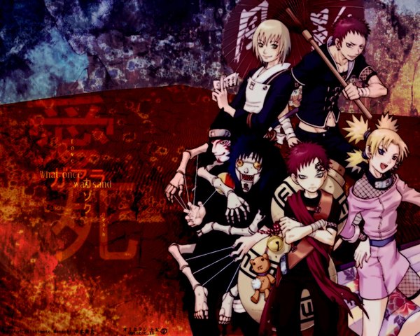 Anime picture 1280x1024 with naruto studio pierrot naruto (series) gaara temari (naruto) kankuro jinchuriki quad tails