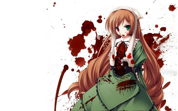 Anime picture 1280x800 with rozen maiden suiseiseki wide image white background heterochromia blood