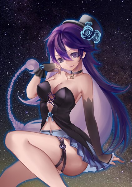 Anime picture 2480x3507 with original sunday haruko single long hair tall image looking at viewer highres breasts purple eyes purple hair zodiac scorpius (zodiac) girl dress hat