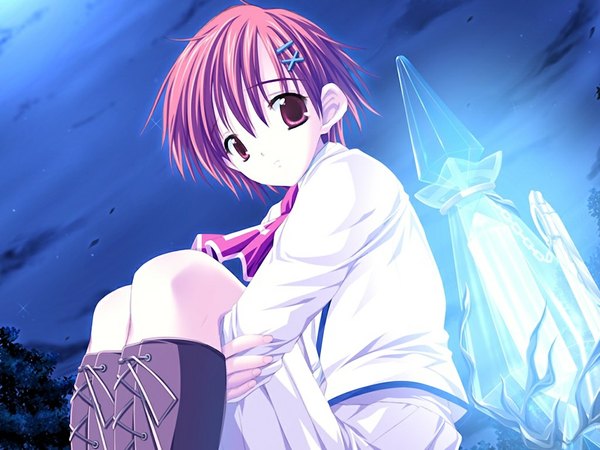 Anime picture 1024x768 with blaze angel eleanor (game) short hair red eyes game cg red hair night girl serafuku