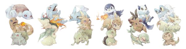 Anime picture 2795x748 with pokemon pokemon xy nintendo piplup snivy oshawott tepig bulbasaur mudkip torchic cyndaquil fennekin charmander squirtle treecko chikorita turtwig totodile chimchar chespin