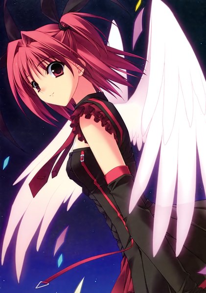 Anime picture 2106x3000 with r.g.b! shiki asahi suzuhira hiro single tall image highres short hair red eyes red hair scan girl dress gloves wings necktie elbow gloves