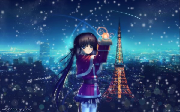 Anime picture 1920x1200 with little busters! key (studio) highres wide image city snowing winter tagme