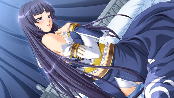 Anime picture 1280x720 with junketsu megami-sama! rea (junketsu megami) long hair blush blue eyes black hair wide image game cg girl