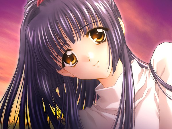 Anime picture 1200x900 with kao no nai tsuki yellow eyes game cg purple hair girl