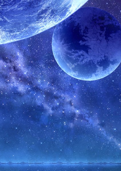 Anime picture 2480x3507 with original arsh tall image highres night night sky reflection mountain no people scenic milky way water moon star (stars) full moon planet