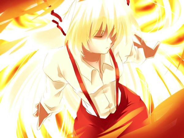 Anime picture 1024x768 with touhou fujiwara no mokou girl fire tagme