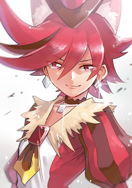 Anime picture 3035x4299 with precure kirakira precure a la mode toei animation kenjou akira cure chocolat toyosaka single tall image looking at viewer fringe highres short hair simple background smile hair between eyes red eyes animal ears absurdres upper body red hair