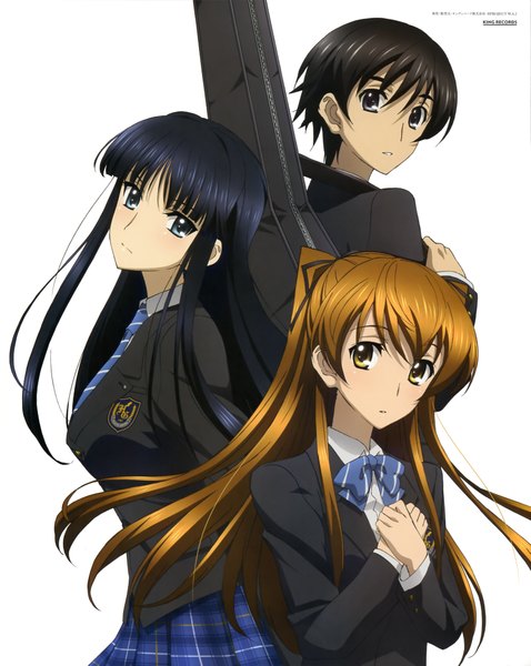 Anime picture 3255x4089 with white album 2 nyantype touma kazusa ogiso setsuna kitahara haruki long hair tall image looking at viewer highres short hair blue eyes black hair simple background brown hair white background multiple girls yellow eyes absurdres black eyes official art