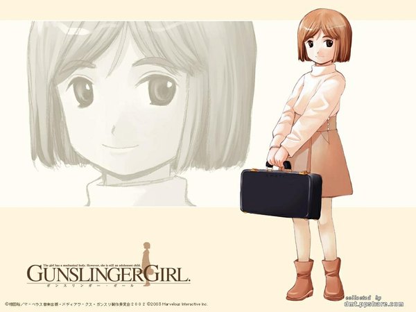 Anime picture 1024x768 with gunslinger girl madhouse henrietta (gunslinger girl) short hair brown hair brown eyes skirt
