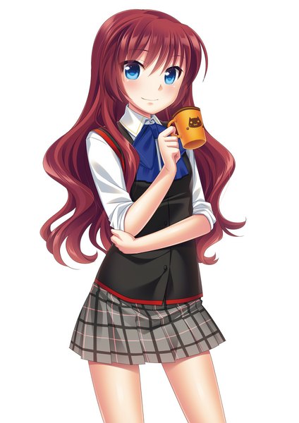 Anime picture 723x1023 with little busters! key (studio) a-chan senpai touon single long hair tall image looking at viewer blush blue eyes simple background white background red hair girl skirt uniform school uniform