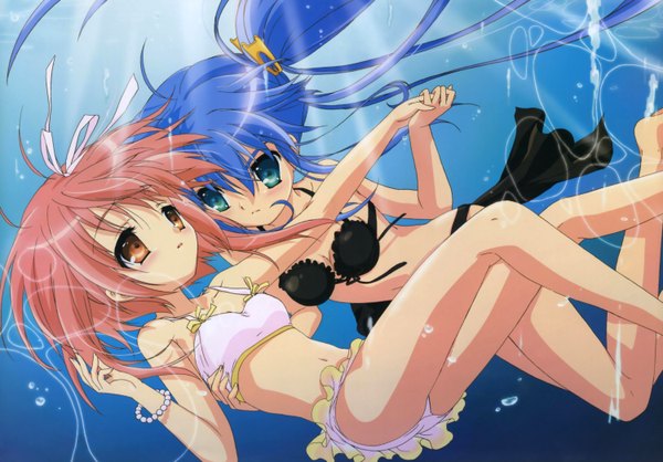 Anime picture 3000x2091 with nanatsuiro drops akihime sumomo yuuki nona highres swimsuit bikini water black bikini