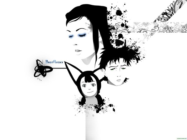 Anime picture 1600x1200 with ergo proxy re-l mayer vincent law pino white background animal ears eyes closed monochrome girl boy hood child (children)