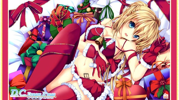 Anime picture 1920x1080 with da capo single long hair highres blue eyes light erotic blonde hair wide image girl thighhighs skirt miniskirt gift