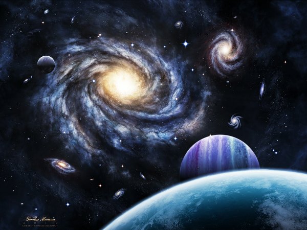 Anime picture 1200x900 with original regulus36 inscription light no people scenic space star (stars) planet galaxy