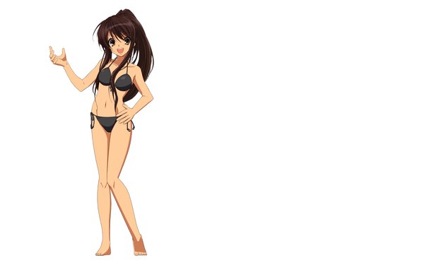 Anime picture 2560x1600 with suzumiya haruhi no yuutsu kyoto animation suzumiya haruhi highres wide image white background girl swimsuit bikini black bikini